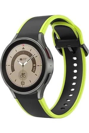 System-S Armband 20 mm aus Silikon für Samsung Galaxy Watch 5 4 Smartwatch Neon Schwarz