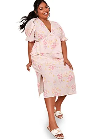 Chi Chi London Damen Midikleid in Übergröße, kurzärmelig, Blumenmuster in Rosa Cocktailkleid, , 48