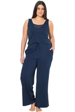 Ulla Popken Damen große Größen Übergrößen Plus Size Jumpsuit, Spitze, V-Ausschnitt, ärmellos