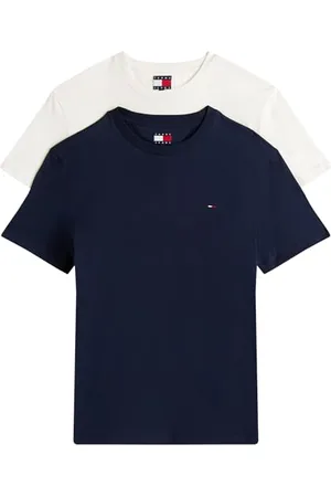Tommy Hilfiger Herren 2er Pack T-Shirts Kurzarm Xslim Jersey aus Baumwolle, Mehrfarbig (Dark Night Navy/Ecru), L