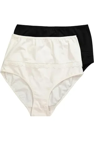 Ulla Popken Damen Maxislips, 2er-Pack, Spitzenband, höher geschnitten Unterwäsche, , 42-44
