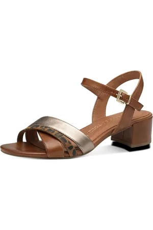 Marco Tozzi Damen Sandalen mit Absatz mit Lederanteil Elegant, Braun , 38 EU