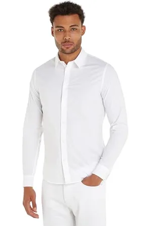 Calvin Klein Jeans Herren Hemd Slim Stretch Shirt Langarm, Weiß , L