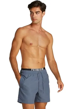 Calvin Klein Herren Badehose Medium Double mit Tunnelzug, Blau (Grisaille), L