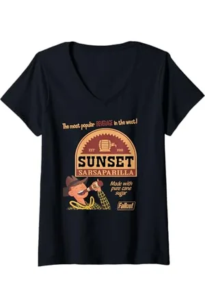 Fallout Damen Video Game Sunset Sarsaparilla Vintage Ad T-Shirt mit V-Ausschnitt