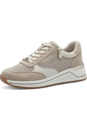 QS by s.Oliver Damen Sneaker flach mit Reißverschluss Sportlich, Beige , 39 EU