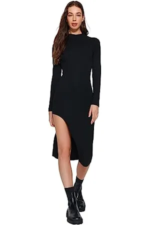 Trendyol Damen Gerade Midi Lange Ärmel Lässig/Lässig Schlank Kleid Dress, , XL EU