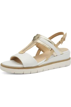 Marco Tozzi Damen Sandalen flach mit Schließe Plateau, Weiß , 39 EU