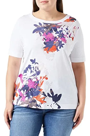 Gerry Weber Damen T-Shirt mit floralem Frontprint Kurzarm unifarben, Frontprint weiß/weiß 38