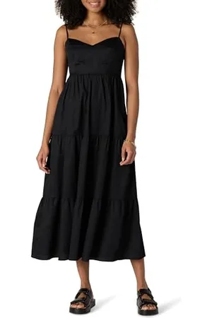 Amazon Damen Gestuftes Maxikleid Aus Baumwollsatin In Normaler Passform Mit Dünnen Riemen, , XL