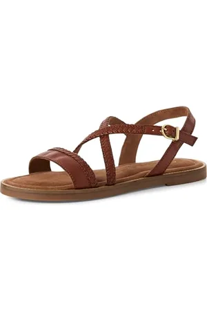 Marco Tozzi Damen Sandalen flach aus Leder Überkreuzte Riemen, Braun , 37 EU