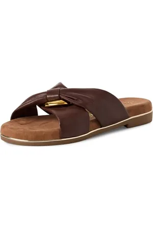 Marco Tozzi Damen Pantoletten aus Leder mit Zierschnalle, Braun , 36 EU