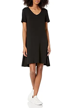 Amazon Damen Normales kurzärmliges Swingkleid mit V-Ausschnitt, , XXL