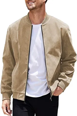 Coofandy Herren Casual Varsity Jacke Vintage Leichte Wildleder Bomberjacken, , M