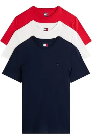Tommy Hilfiger Herren 3er Pack T-Shirts Kurzarm aus Baumwolle, Mehrfarbig (Ecru/Dark Night Navy/Sphre Red), L