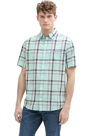 TOM TAILOR Fitted Kurzarmhemd aus Baumwolle, Bright Mint Green, M