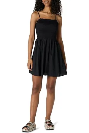 Amazon Damen Regular-Fit-Kurzkleid ausBaumwollsatin mit Gesmoktem Mieder, , XS