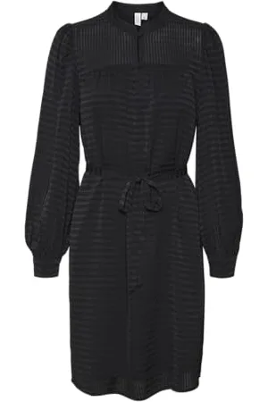 VERO MODA Damen Vmrieke L/S Abk Dress WVN Btq Ga Kleid, Black, Small