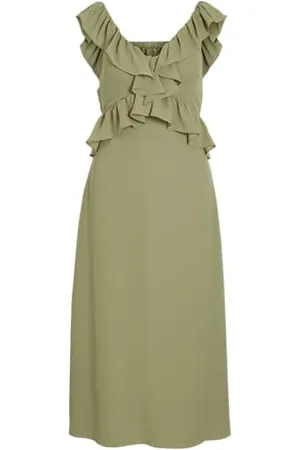 VILA Vielke V-Neck S/L Midi Dress/Dc/R