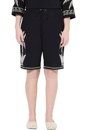 Ulla Popken Damen große Größen Übergrößen Plus Size Jersey Shorts with Palms Embroidery