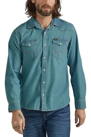 Wrangler Herren Iconic Denim Regular Fit Snap Shirt Hemd mit Button-Down-Kragen, , Mittel