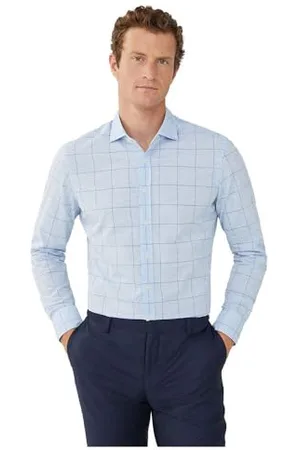 Hackett Herren Linen Windowpane Hemd, , L