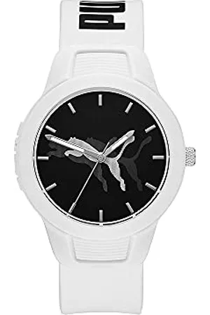 PUMA Damenuhr Reset V2, Dreizeiger Uhrwerk, 36mm Weißes Polycarbonat Gehäuse mit Polyurethan Armband, P1048