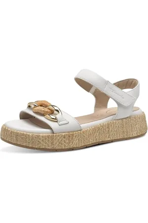 Tamaris Comfort Damen Sandalen flach aus Leder Plateau, (White), 41 EU