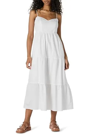 Amazon Damen Gestuftes Maxikleid Aus Baumwollsatin In Normaler Passform Mit Dünnen Riemen, , S