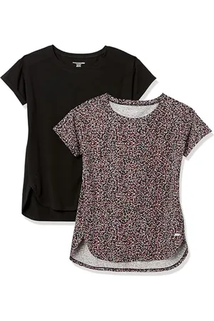 Amazon Damen Leichtes Fitness-T-Shirt mit Rundhalsausschnitt und lockerer Passform (in Übergröße erhältlich), 2er-Pack, , XS