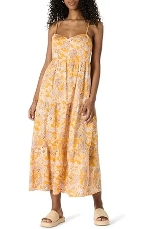 Amazon Damen Gestuftes Maxikleid Aus Baumwollsatin In Normaler Passform Mit Dünnen Riemen, , XL