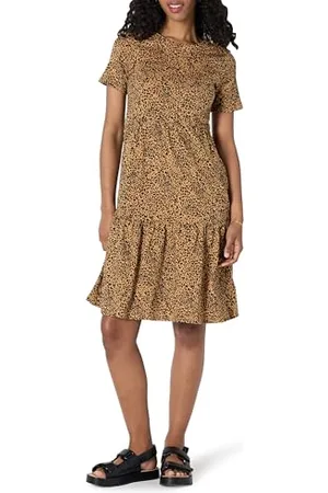 Amazon Damen Kurzärmliges, gestuftes Kleid mit Rundhalsausschnitt, , XL