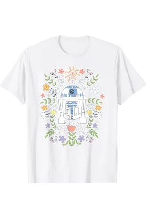 STAR WARS Cute R2D2 Floral Spring Vibes Big Chest Logo T-Shirt