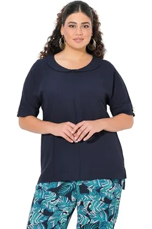 Ulla Popken Damen große Größen Übergrößen Plus Size Leinenmix-Bluse mit Schalkragen
