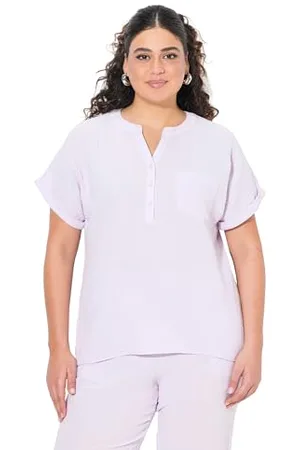 Ulla Popken Damen große Größen Übergrößen Plus Size Musselin-Bluse, Oversized, Tunika-Ausschnitt, Halbarm
