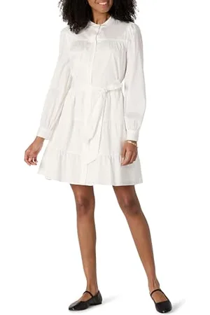 Amazon Damen Gestuftes Regular-Fit-Hemdblusenkleid aus Baumwollsatin, , XXS
