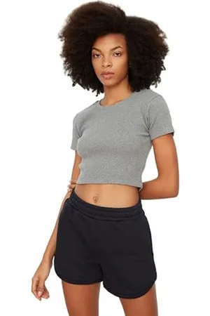 Trendyol Damen Damen-bluse, Tailliert, Rundhalsausschnitt, Gewebt Hemd, , S EU