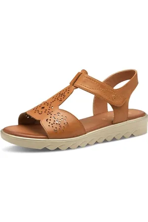 Jana Damen Sandalen flach mit Klettverschluss Vegan, Braun , 41 EU
