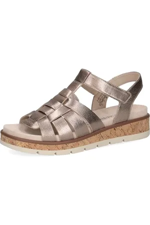 Caprice Damen Sandalen flach aus Leder mit Klettverschluss, Beige , 37 EU