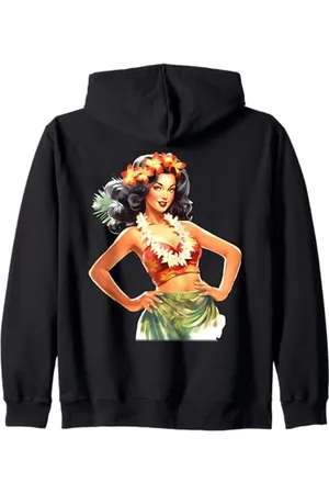 Urban Empyre Hübsches hawaiianisches Mädchen x Hula Pin-Up Girl Aquarell Kapuzenjacke