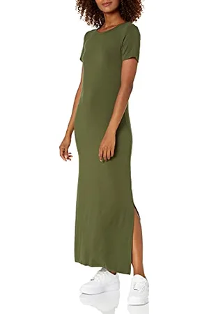 Amazon Damen Kurzärmeliges Jersey-Maxikleid mit Schlitz an der Seite und Rundhalsausschnitt, Normale Passform (Früher Daily Ritual), , S