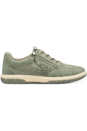 Jana Damen Sneaker flach mit Reißverschluss Vegan, Grün , 37 EU
