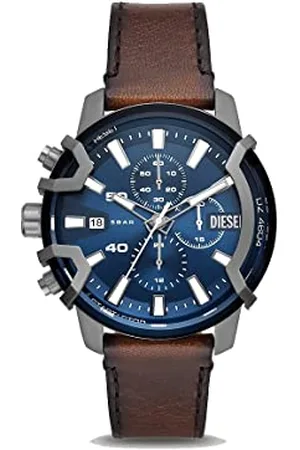 Diesel Herrenuhr Griffed, Chronographenwerk, 42 mm Gehäuse aus GunmetalEdelstahl mit Lederarmband, DZ4604