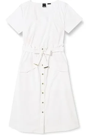 Pinko Damen Atteone Popeline Metallknöpfen Lässiges Kleid, Z04_White Brill, 38