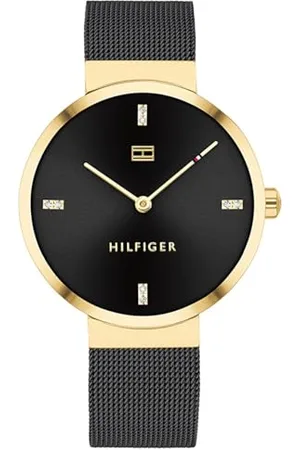 Tommy Hilfiger Analog Quarzuhr für Damen mit Schwarzes Edelstahl-Mesh-Gliederarmband - 1782216