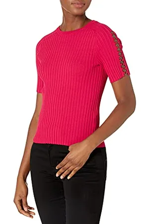 Armani Exchange Damen Slim Fit Crewneck Short Raglan Sleeve, Sleeves With Cut And Metallic Ring Embellishment Sweater, , XS