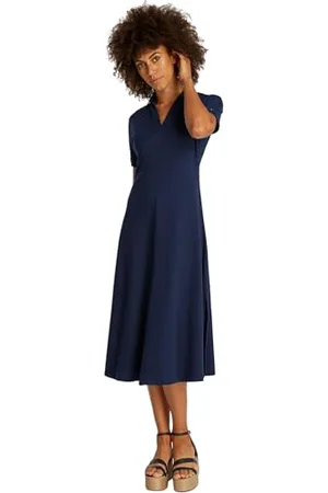 Tommy Hilfiger Damen Polokleid Lyocell Midi-Länge, Blau (Dark Night Navy), XL