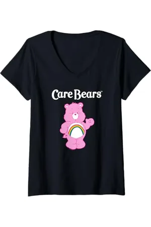 Care Bears Damen Vintage Classic Cheer Bear Rainbow Belly Badge T-Shirt mit V-Ausschnitt