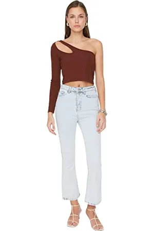 Trendyol Damen Herren Hoher Bund Flared Jeans, , 36 EU