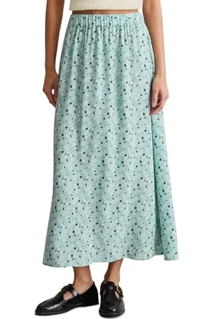 Marc O’ Polo Marc OߴPolo Denim Damen Midirock mit floralem Print A-Shape, Mehrfarbig (Light Blue Multi 05), M
